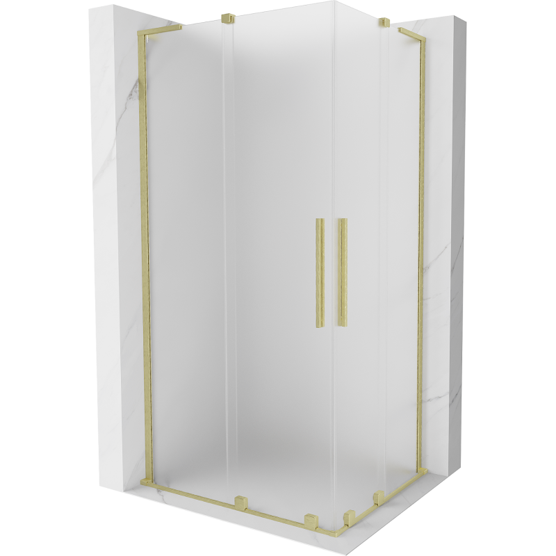 Mexen Velar L Duo Duschkabine verschiebbar 90 x 80 cm, gefrostet, gebürstetes Gold - 871-090-080-02-33-55