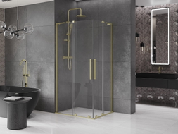 Mexen Velar L Duo Schiebeduschkabine 90 x 80 cm, transparent, gebürstetes Gold - 871-090-080-02-03-55
