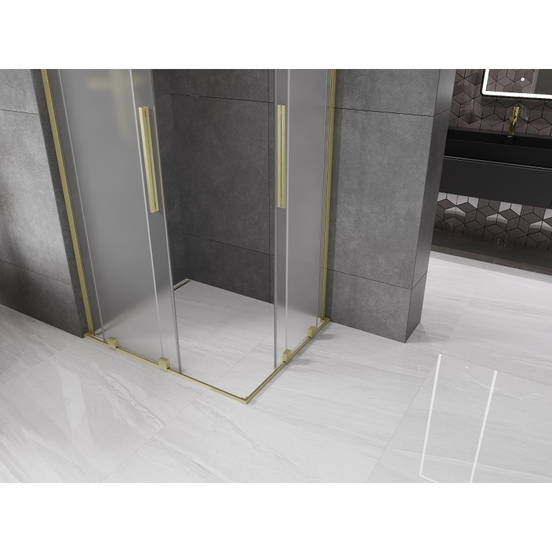 Mexen Velar L Duo Duschkabine verschiebbar 90 x 80 cm, gefrostet, gebürstetes Gold - 871-090-080-02-33-55