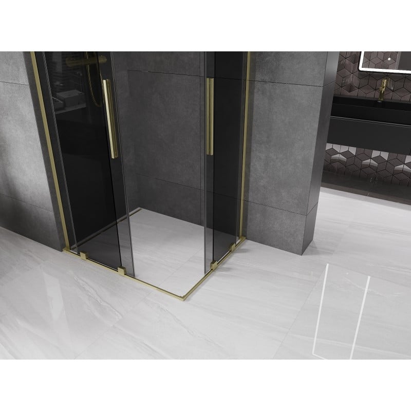 Mexen Velar L Duo Duschkabine mit Schiebetür 90 x 80 cm, Grafit, gebürstetes Gold - 871-090-080-02-43-55