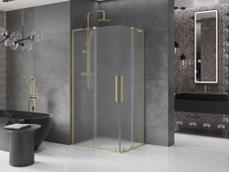 Mexen Velar L Duo Duschkabine verschiebbar 90 x 80 cm, gefrostet, gebürstetes Gold - 871-090-080-02-33-55
