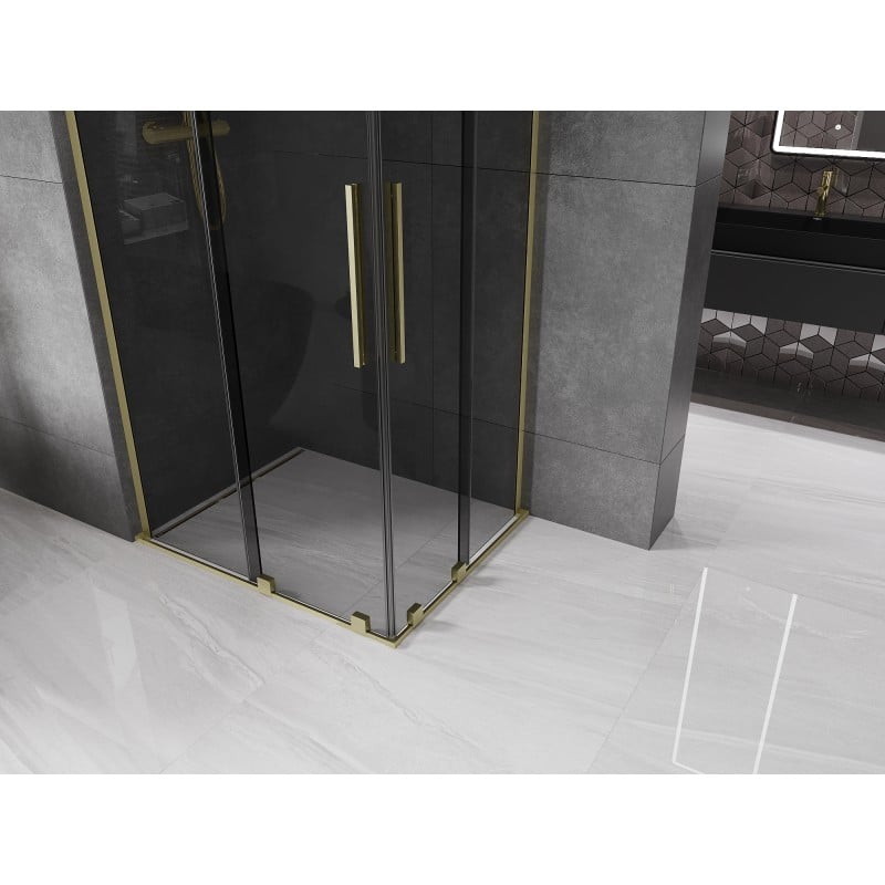 Mexen Velar L Duo Duschkabine mit Schiebetür 90 x 80 cm, Grafit, gebürstetes Gold - 871-090-080-02-43-55