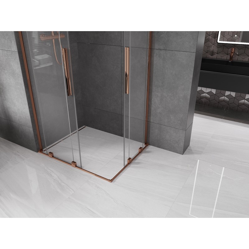 Mexen Velar L Duo Schiebetür-Duschkabine 100 x 90 cm, transparent, Roségold - 871-100-090-02-03-60