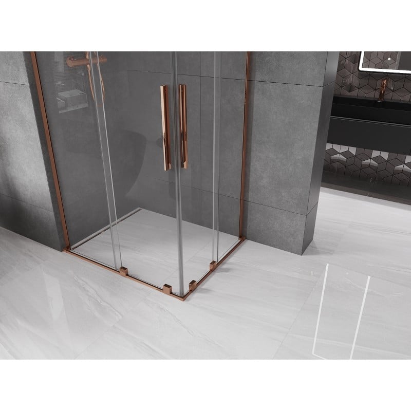 Mexen Velar L Duo Schiebetür-Duschkabine 100 x 90 cm, transparent, Roségold - 871-100-090-02-03-60
