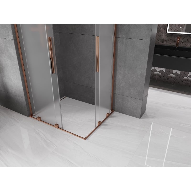 Mexen Velar L Duo Duschkabine, Schiebetür 90 x 80 cm, Mattglas, Roségold - 871-090-080-02-33-60
