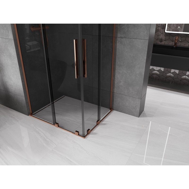 Mexen Velar L Duo Duschkabine, schiebbar, 100 x 90 cm, Graphit, Roségold - 871-100-090-02-43-60