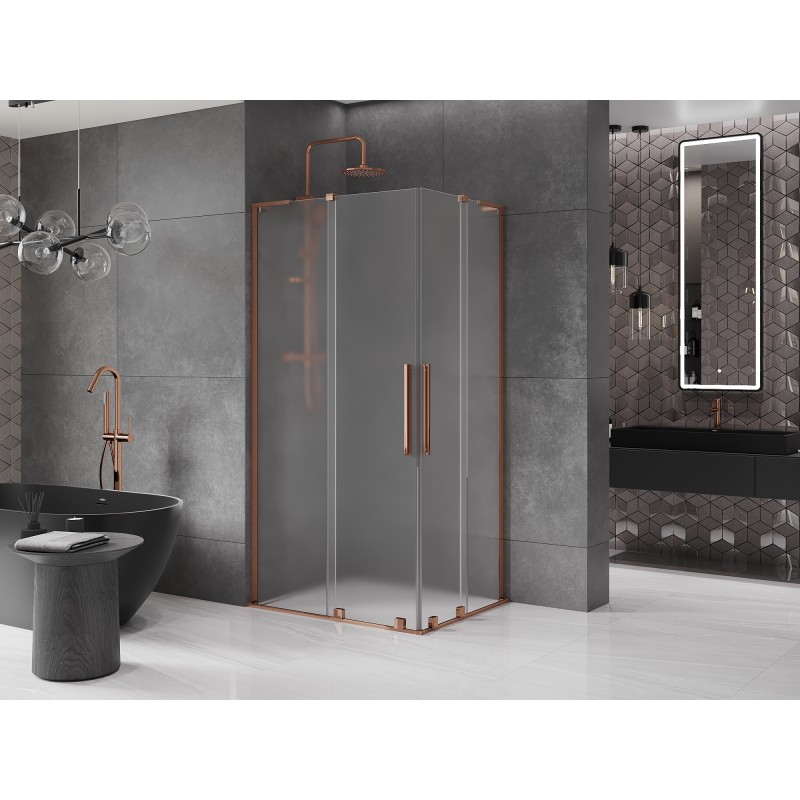 Mexen Velar L Duo Duschkabine, Schiebetür 90 x 80 cm, Mattglas, Roségold - 871-090-080-02-33-60