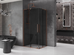 Mexen Velar L Duo Duschkabine, Schiebetür 90 x 80 cm, Graphit, Roségold - 871-090-080-02-43-60