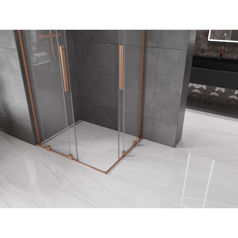 Mexen Velar L Duo Duschkabine, Schiebetür, 100 x 90 cm, transparent, gebürstetes Kupfer - 871-100-090-02-03-65