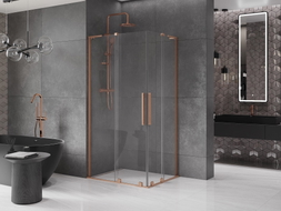 Mexen Velar L Duo Duschkabine, Schiebetür, 100 x 90 cm, transparent, gebürstetes Kupfer - 871-100-090-02-03-65