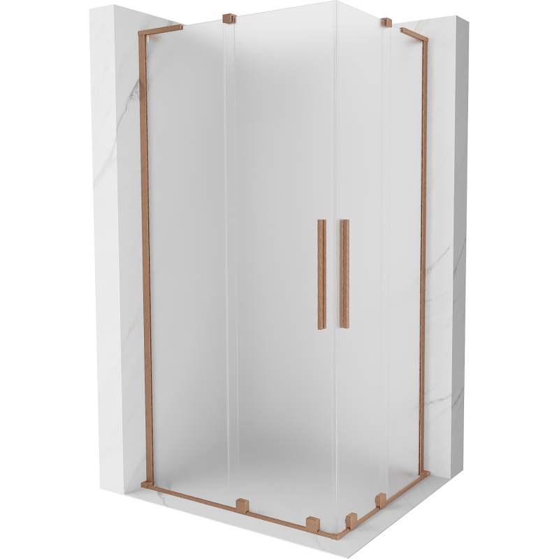 Mexen Velar L Duo Duschkabine Schiebetür 90 x 80 cm, Milchglas, gebürstetes Kupfer - 871-090-080-02-33-65