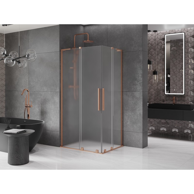 Mexen Velar L Duo Schiebeduschkabine 100 x 90 cm, Frost, gebürstetes Kupfer - 871-100-090-02-33-65