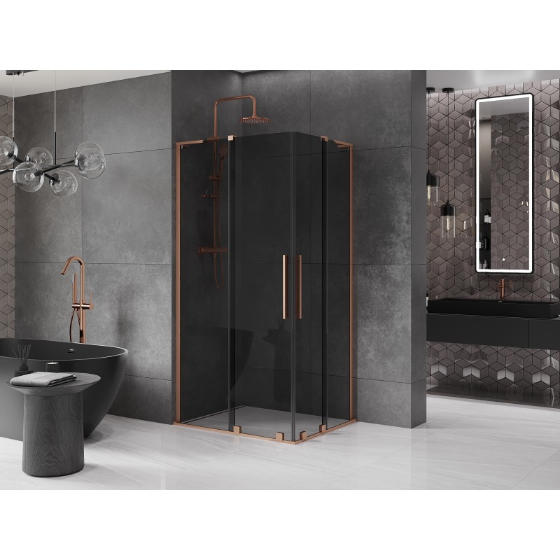 Mexen Velar L Duo Schiebetür-Duschkabine 100 x 90 cm, graphit, gebürstetes Kupfer - 871-100-090-02-43-65