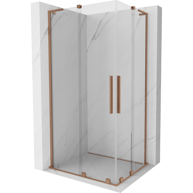 Mexen Velar L Duo Duschkabine, Schiebetür, 100 x 90 cm, transparent, gebürstetes Kupfer - 871-100-090-02-03-65