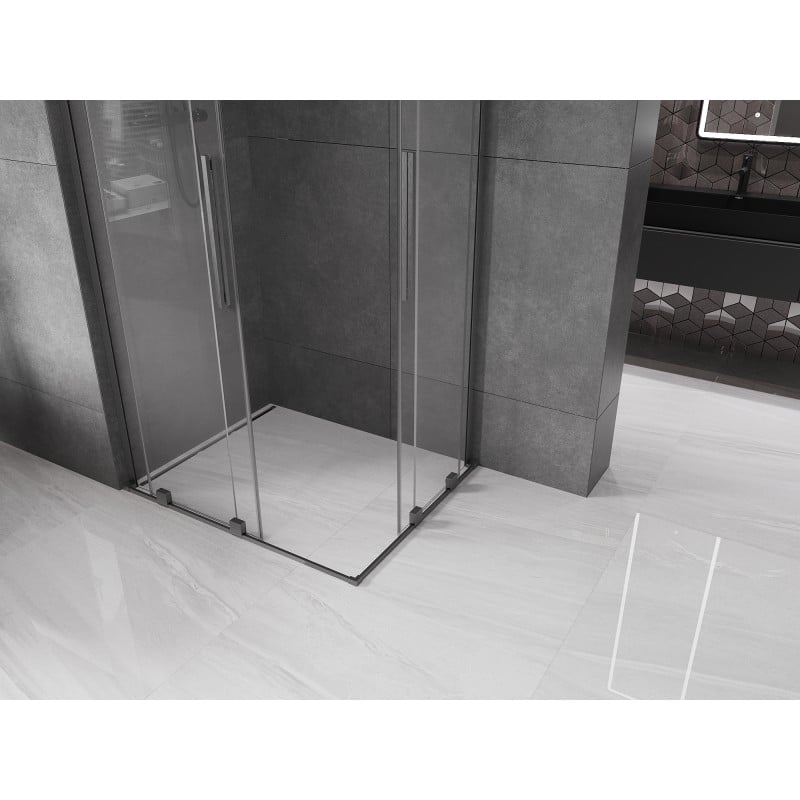 Mexen Velar L Duo Duschkabine Schiebetür 100 x 90 cm, transparent, Gun Grey gebürstet - 871-100-090-02-03-66