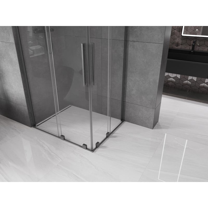 Mexen Velar L Duo Duschkabine Schiebetür 100 x 90 cm, transparent, Gun Grey gebürstet - 871-100-090-02-03-66