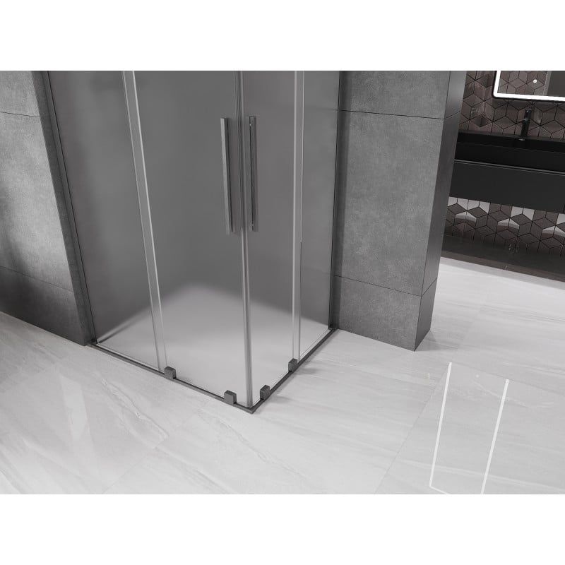 Mexen Velar L Duo Schiebetür-Duschkabine 90 x 80 cm, satiniert, gebürstet Gun Gray - 871-090-080-02-33-66