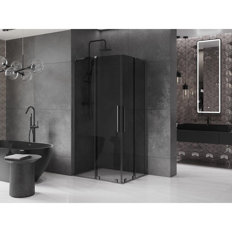 Mexen Velar L Duo Schiebetür-Duschkabine 90 x 80 cm, Graphit, gebürstet gun gray - 871-090-080-02-43-66