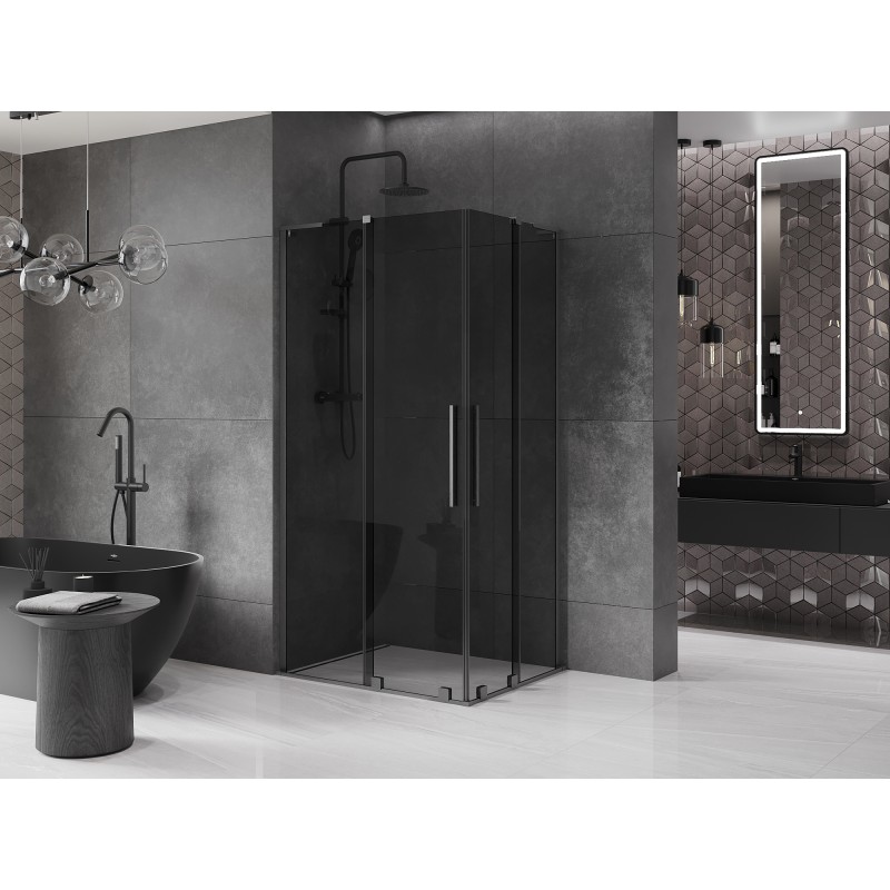 Mexen Velar L Duo Schiebeduschkabine 100 x 90 cm, Graphit, gebürstetes Gun Gray - 871-100-090-02-43-66