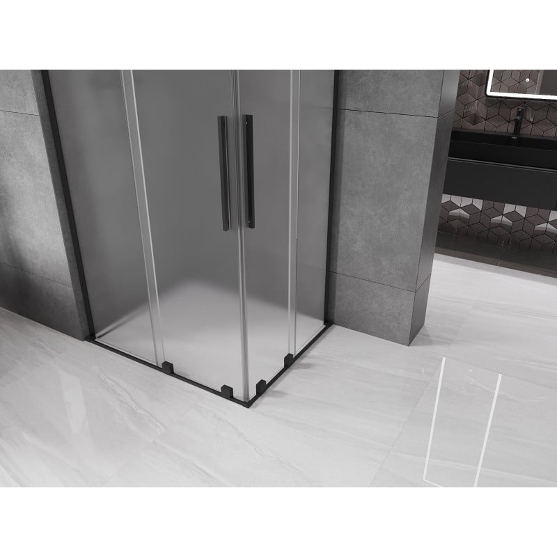 Mexen Velar L Duo Duschkabine schiebbar 100 x 90 cm, Raureif, schwarz - 871-100-090-02-33-70