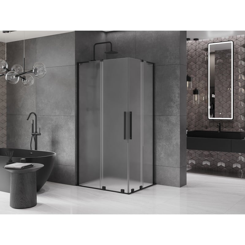 Mexen Velar L Duo Duschkabine schiebbar 100 x 90 cm, Raureif, schwarz - 871-100-090-02-33-70