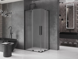 Mexen Velar L Duo Duschkabine schiebbar 100 x 90 cm, Raureif, schwarz - 871-100-090-02-33-70