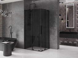 Mexen Velar L Duo Duschkabine Schiebetür 90 x 80 cm, Graphit, Schwarz - 871-090-080-02-43-70