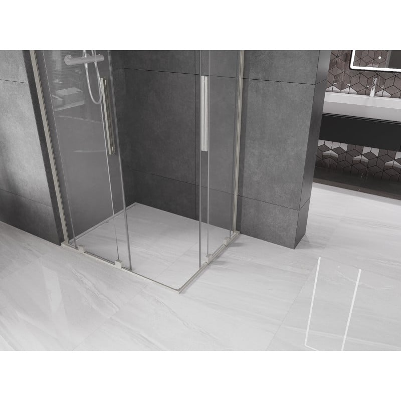 Mexen Velar L Duo Duschkabine, verschiebbar 90 x 80 cm, transparent, gebürstetes Nickel - 871-090-080-02-03-97