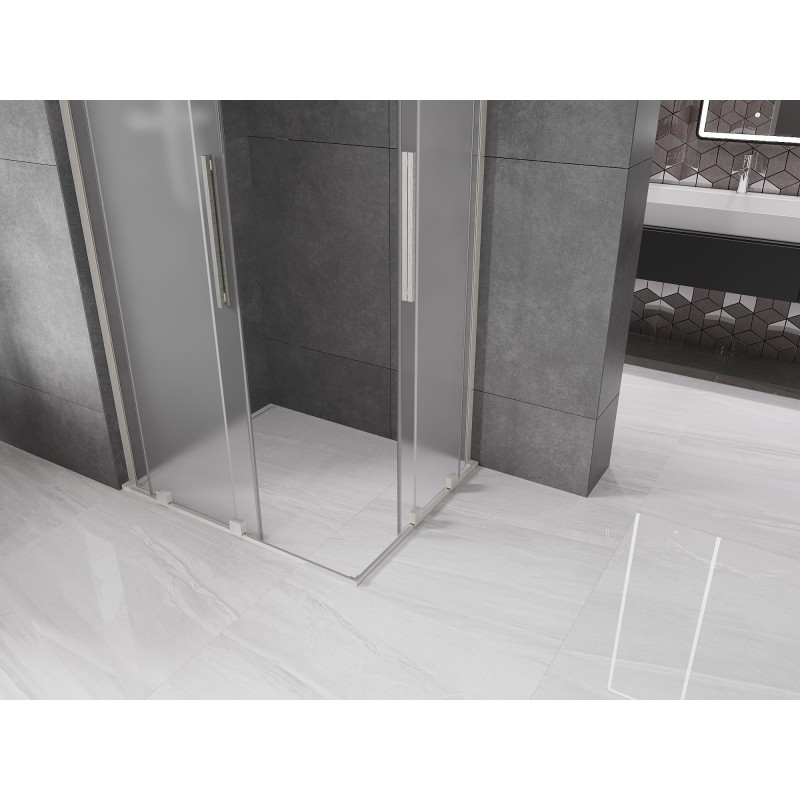 Mexen Velar L Duo schiebbare Duschkabine 90 x 80 cm, Eisglas, gebürsteter Nickel - 871-090-080-02-33-97