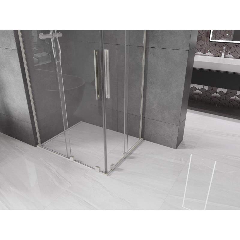 Mexen Velar L Duo Duschkabine Schiebetür 100 x 90 cm, transparent, gebürsteter Nickel - 871-100-090-02-03-97