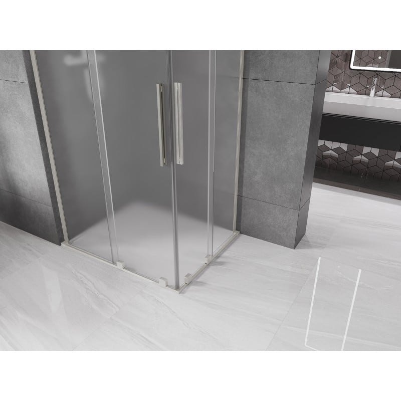 Mexen Velar L Duo schiebbare Duschkabine 90 x 80 cm, Eisglas, gebürsteter Nickel - 871-090-080-02-33-97