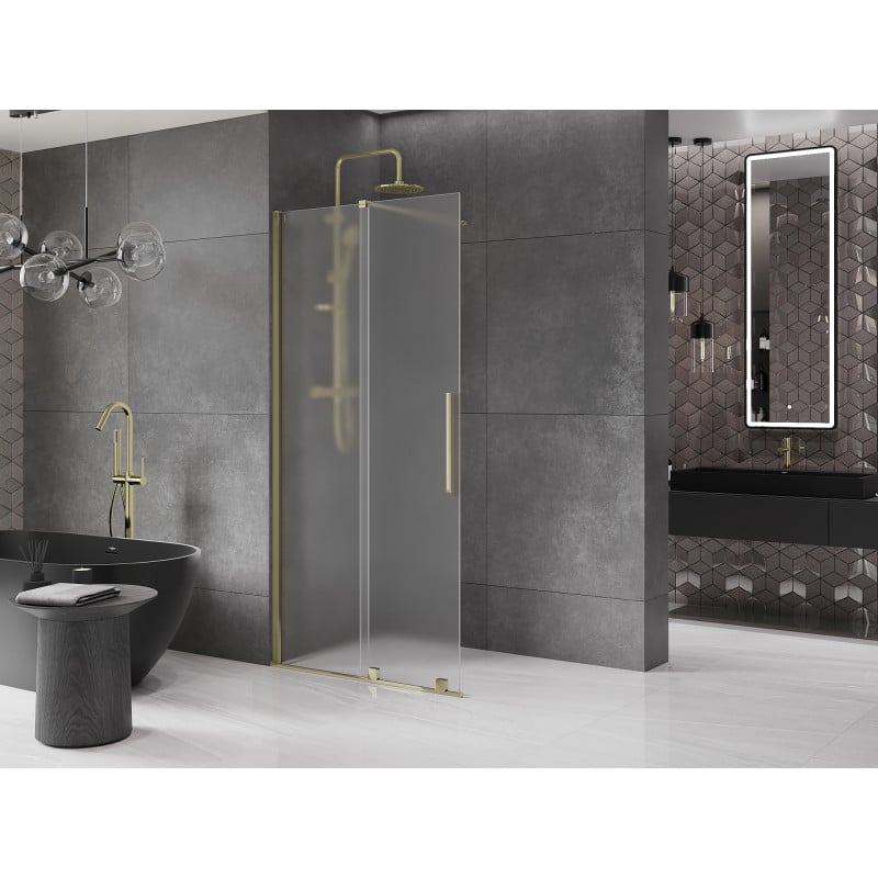Mexen Velar Duschwand Schiebetür Walk-in 85 x 200 cm, Mattglas 8 mm, Gold - 871-085-000-33-50