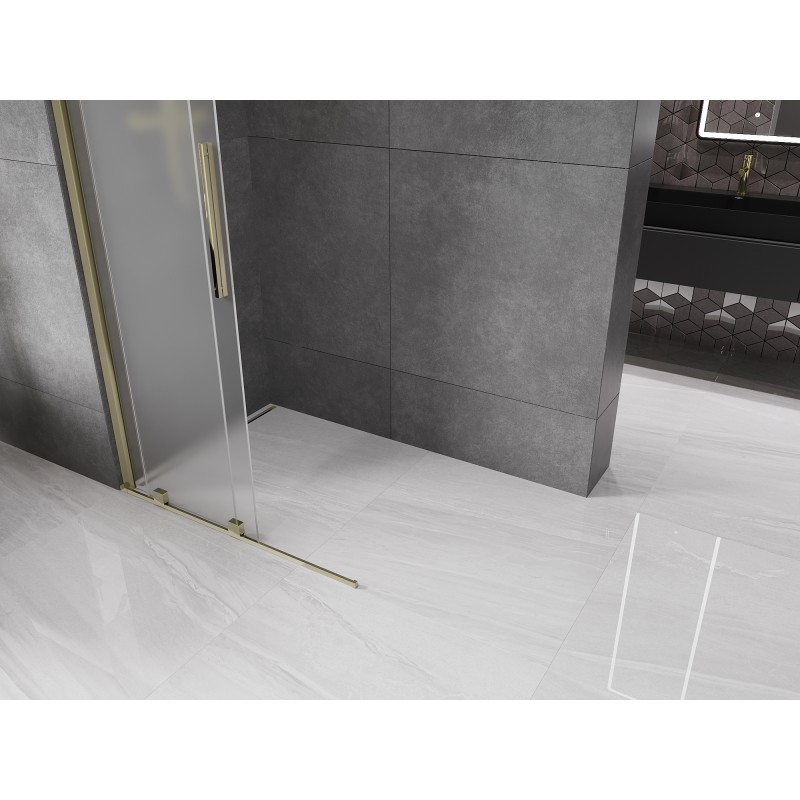 Mexen Velar Duschwand Schiebetür Walk-in 85 x 200 cm, Mattglas 8 mm, Gold - 871-085-000-33-50