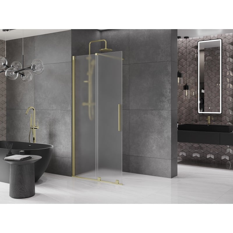 Mexen Velar Walk-In Duschwand Schiebetür 80 x 200 cm, Satiniert 8 mm, Gebürstet Gold - 871-080-000-33-55