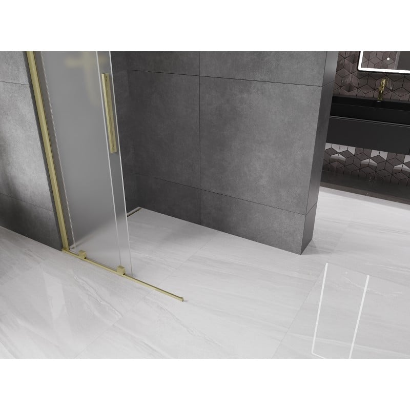 Mexen Velar Schiebeduschwand Walk-in 110 x 200 cm, mattiert 8 mm, gebürstetes Gold - 871-110-000-33-55