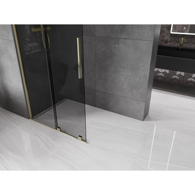 Mexen Velar Duschwand zum Schieben Walk-in 100 x 200 cm, Graphit 8 mm, Gold - 871-100-000-43-50