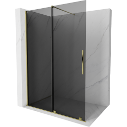 Mexen Velar Duschwand verschiebbar Walk-in 130 x 200 cm, graphit 8 mm, gold - 871-130-000-43-50