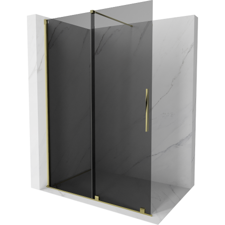 Mexen Velar Duschwand verschiebbar Walk-in 130 x 200 cm, graphit 8 mm, gold - 871-130-000-43-50