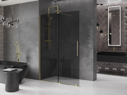 Mexen Velar Schiebeduschwand Walk-in 130 x 200 cm, Graphit 8 mm, Gold - 871-130-000-43-50