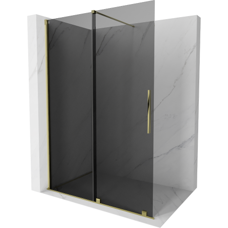 Mexen Velar Duschwand Schiebetür Walk-in 150 x 200 cm, grafit 8 mm, gold - 871-150-000-43-50