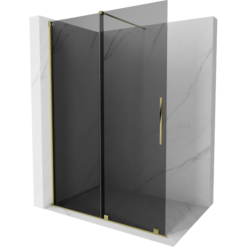 Mexen Velar Duschwand zum Schieben Walk-in 140 x 200 cm, Graphit 8 mm, Gold - 871-140-000-43-50