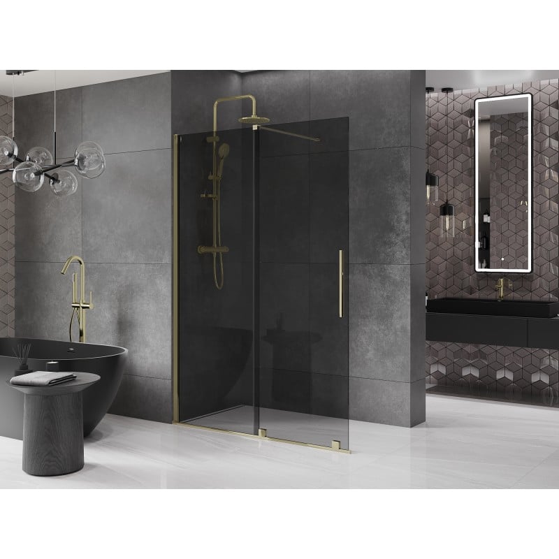 Mexen Velar Duschwand schiebbar Walk-in 160 x 200 cm, Graphit 8 mm, Gold - 871-160-000-43-50