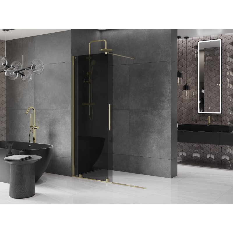 Mexen Velar Duschwand Schiebetür Walk-in 150 x 200 cm, grafit 8 mm, gold - 871-150-000-43-50
