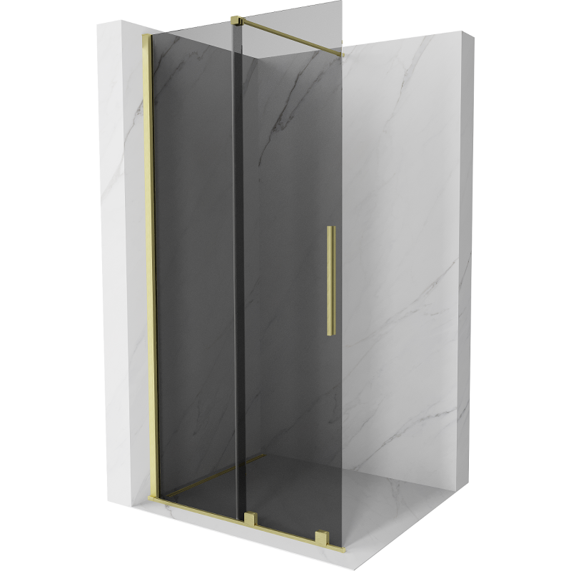 Mexen Velar Duschwand Schiebetür Walk-in 70 x 200 cm, Grafit 8 mm, gebürstetes Gold - 871-070-000-43-55
