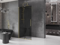 Mexen Velar Duschwand Schiebetür Walk-in 70 x 200 cm, Grafit 8 mm, gebürstetes Gold - 871-070-000-43-55