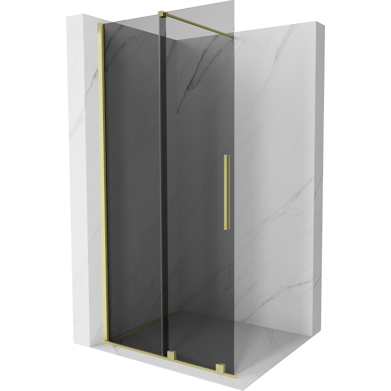 Mexen Velar Gleittür-Duschwand Walk-in 80 x 200 cm, Graphit 8 mm, gebürstetes Gold - 871-080-000-43-55