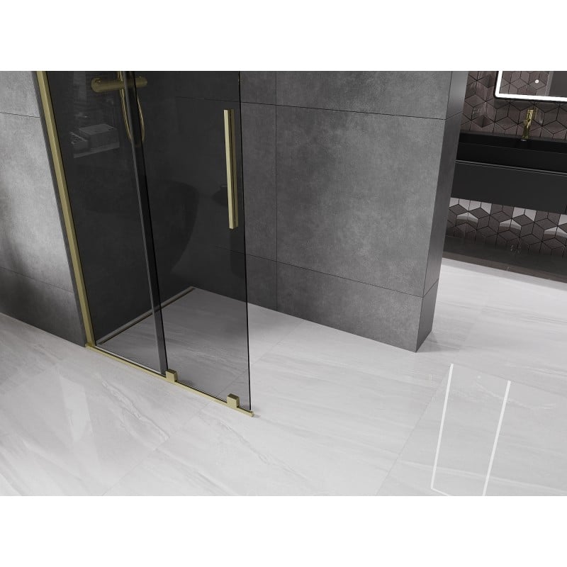 Mexen Velar Duschwand verschiebbar Walk-in 75 x 200 cm, Graphit 8 mm, gebürstet Gold - 871-075-000-43-55