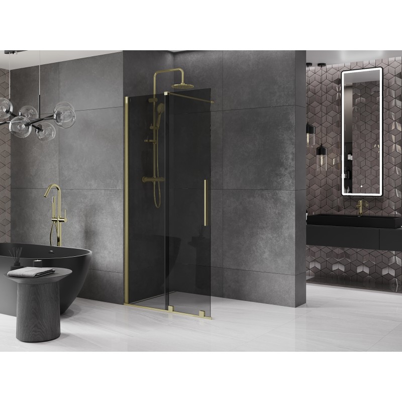 Mexen Velar Duschwand Schiebetür Walk-in 110 x 200 cm, Graphit 8 mm, Gold gebürstet - 871-110-000-43-55