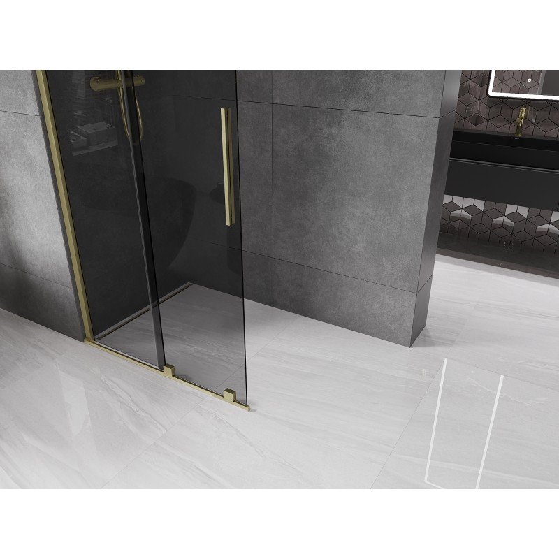 Mexen Velar Duschwand Schiebetür Walk-in 120 x 200 cm, Graphit 8 mm, gebürstetes Gold - 871-120-000-43-55