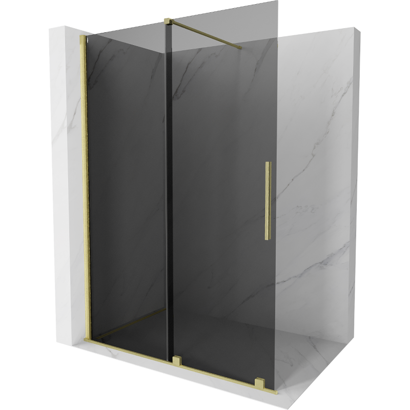 Mexen Velar Duschwand verschiebbar Walk-in 140 x 200 cm, graphit 8 mm, gebürstetes Gold - 871-140-000-43-55